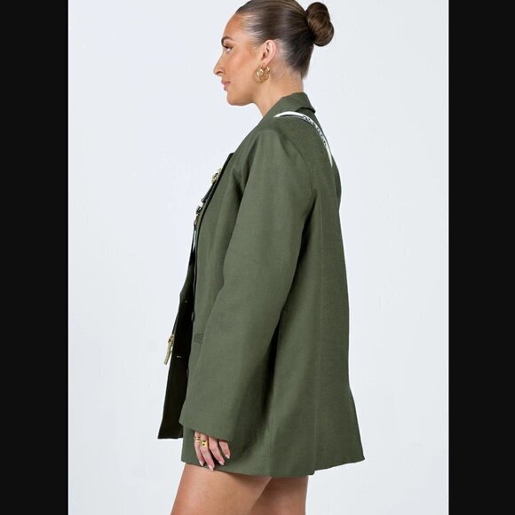 Princess Polly Lioness La Quinta Green Khaki Oversized Double Breasted Blazer XL - Picture 5 of 12
